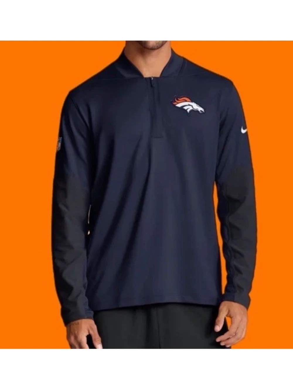 Denver Bronco Nike Dri-fit Navy Half-Zip Long-Sleeve Pullover Sz :S GAME DAY